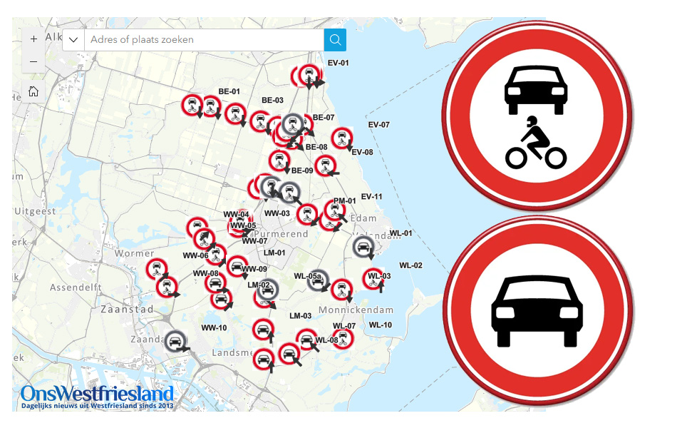 Werkzaamheden A7 Purmerend; diverse wegen rondom Purmerend afgesloten tegen sluipverkeer
